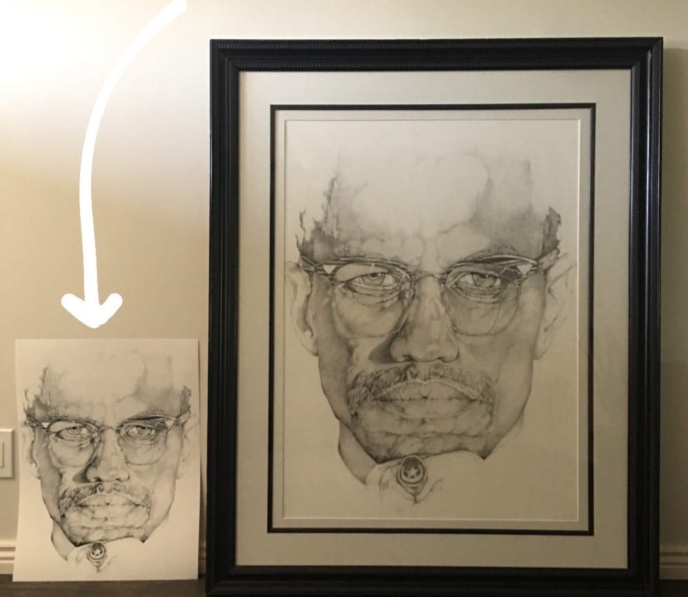 Framed original Malcolm X portrait, 50x40